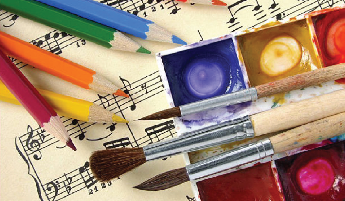 art supplies on a music sheet