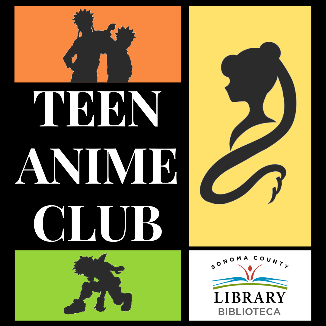Silhouettes of anime characters and text that reads Teen Anime Club.