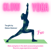 Silhouette of person doing a yoga post with text that says Glow Yoga.