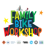 Family Bike Workshop text and logos of partners 
