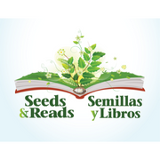 Logotipo de Seeds and Reads de un libro con una planta emergiendo.