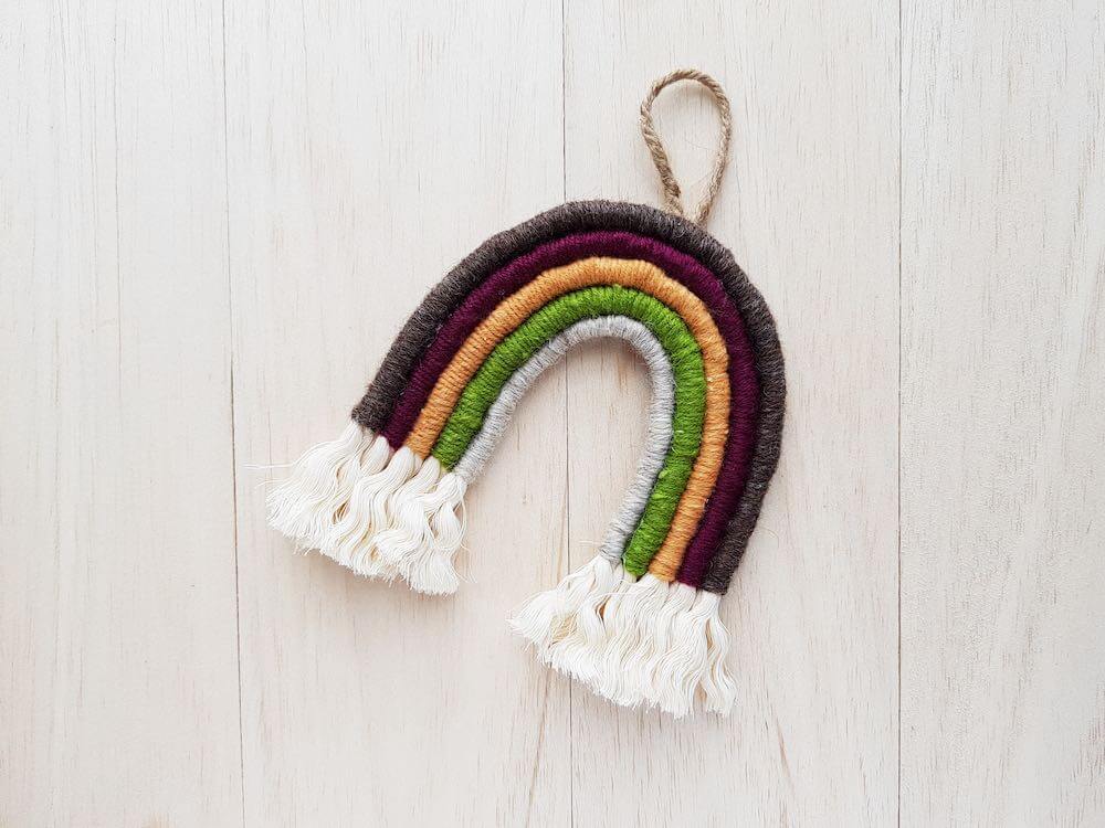 Photo of a macramé rainbow that can be hung.