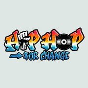 Hip Hop for Change logo featuring fist and vinyl record.