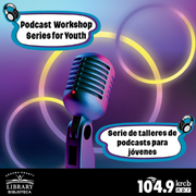 Youth Podcast Workshop Series. Graphic of microphone for recording.