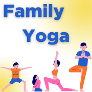 Graphic of four family members doing yoga.