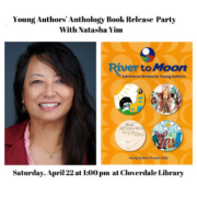 Photo of Natasha Yim and cover of River to Moon book.