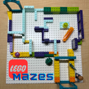 Photo of a LEGO maze with text that reads, "LEGO Mazes"