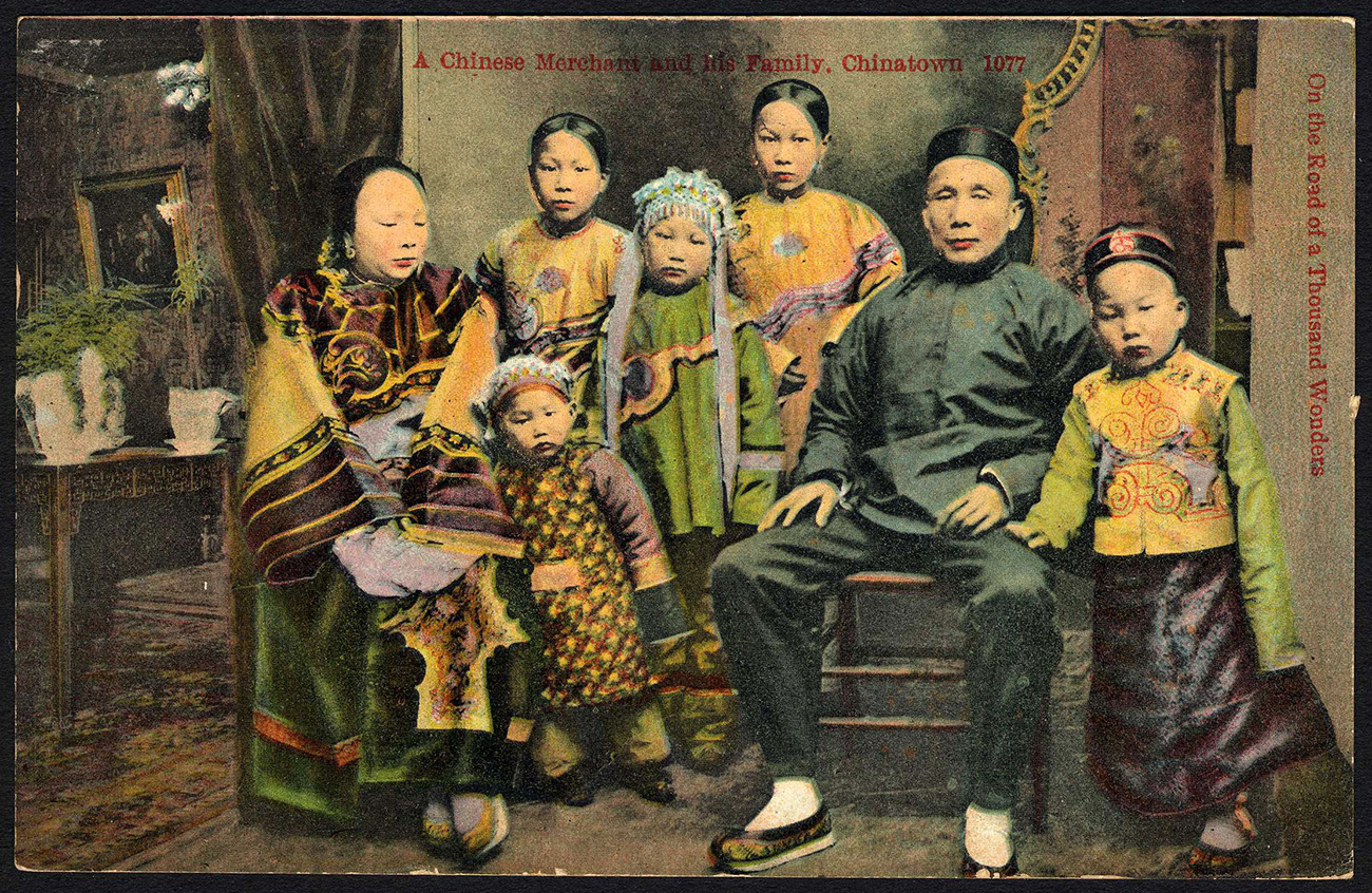 Image: Chinese Merchant in Chinatown with wife and 5 children in traditional clothing