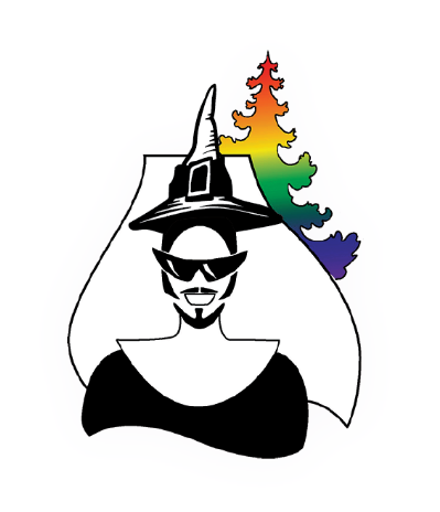 Sisters of Perpetual Indulgence logo with sister wearing a witch hat.