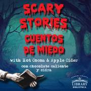 Scary stories with a graphic of a hands holding a book.