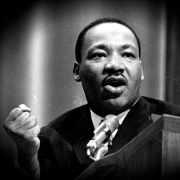 Black and white photo of Rev. Dr. Martin Luther King Jr.