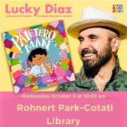 Photo of Lucky Diaz and book cover for Paletero Man