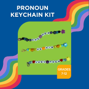 Photo of pronoun keychains with letter beads.