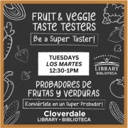 Fruit & Veggies Taste Testers written on a chalkboard graphic.