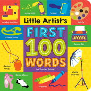 Book cover of Little Artist's First 100 Words featuring images of art materials