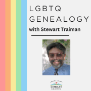 Rainbow side banner with a photo of Stewart Traiman.