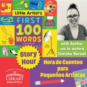 Book cover of Little Artist's First 100 Words featuring images of art materials