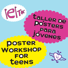 Word bubbles that read "Poster Workshop for Teens"