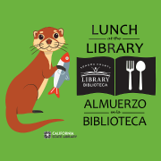 Lunch at the Library logo next to Otto the otter 