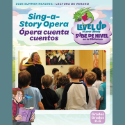 Photo of an SF Opera singer leading a group of kids.