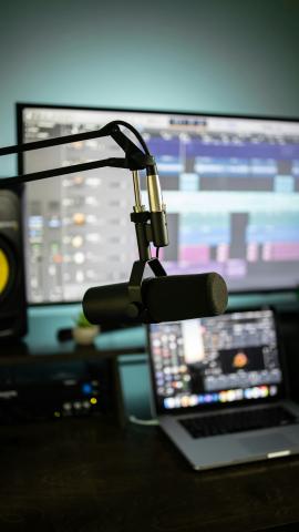 image of microphone in sound studio