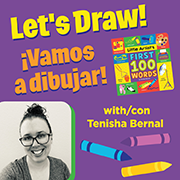 Graphic of Let's Draw featuring a photo of Tenisha and her book cover.
