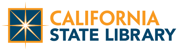 Image: White star in black background with text California State Library