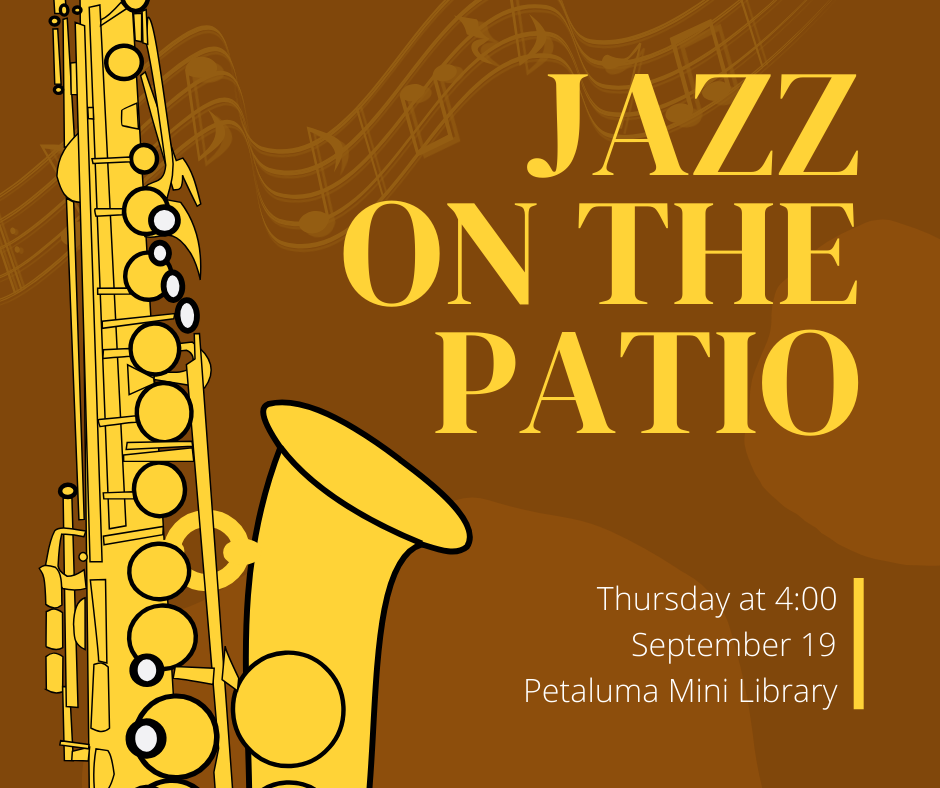 Image of saxophone with text Jazz on the Patio