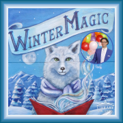 Winter Magic graphic featuring a white wolf reading a book and a picture of Magician Mike.